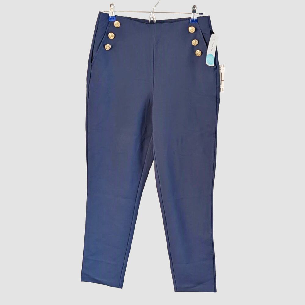 NEW 41 Hawthorn Navy High Rise Cropped Skinny Pants M Gold Buttons Nautical